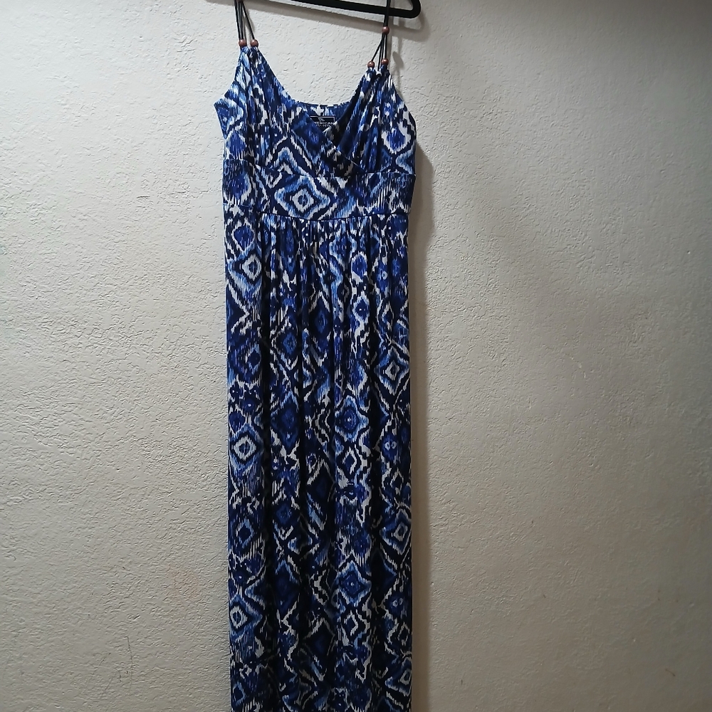 American Living Blue and White Geometric Maxi Dress